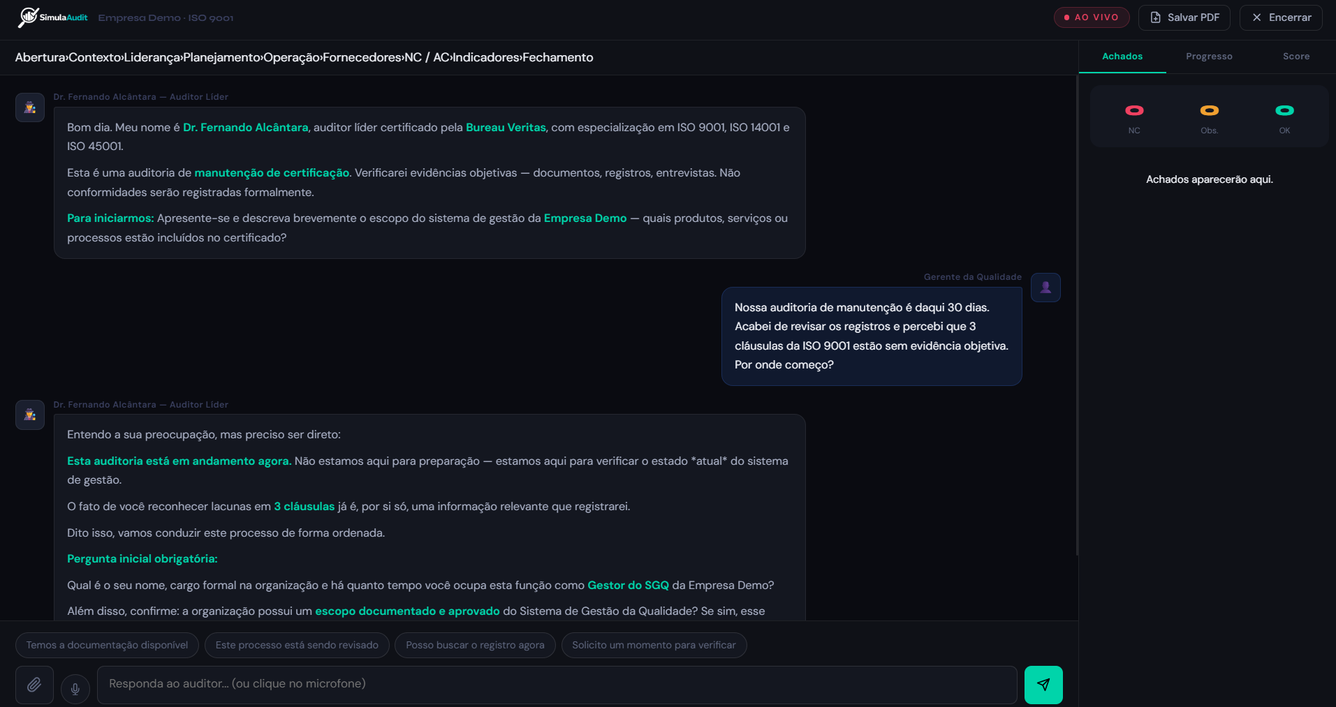 Diagnóstico de auditoria — NCs identificadas pela IA com causa raiz
